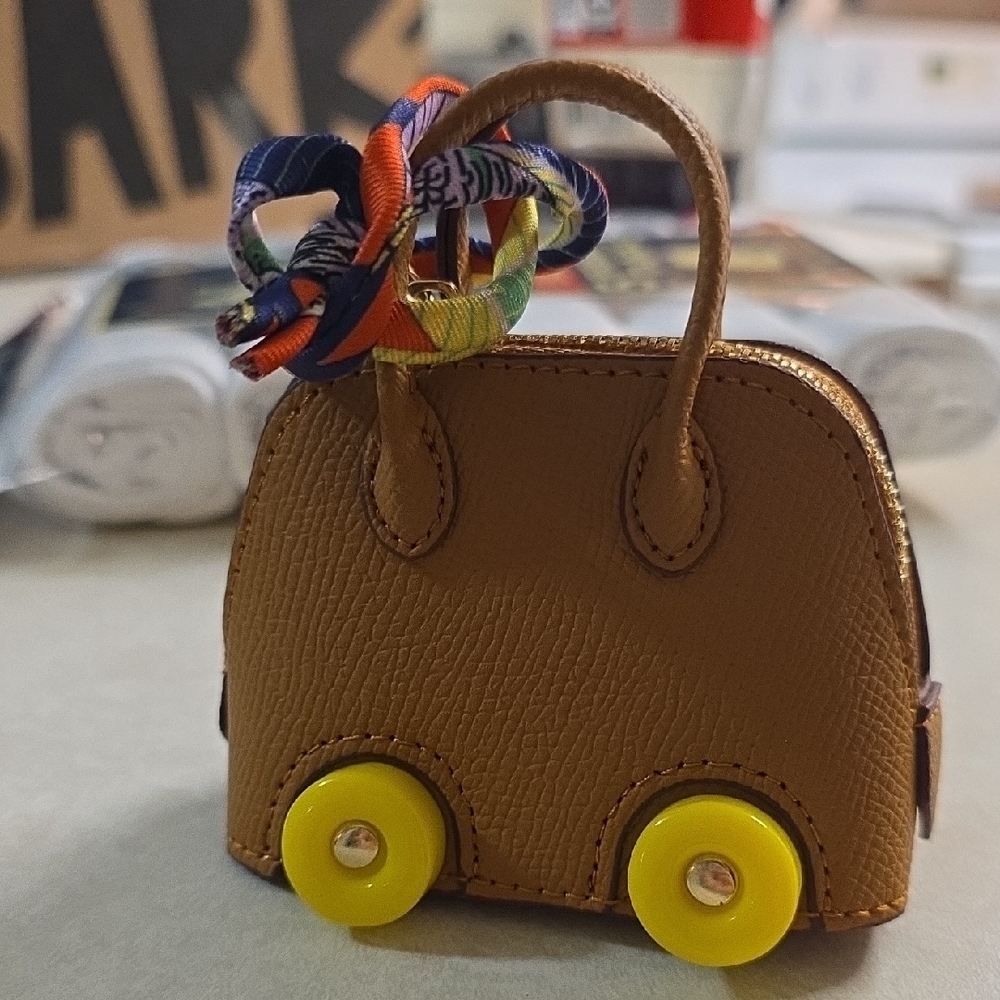 Brown Kids Toy Bag with Yellow Wheels